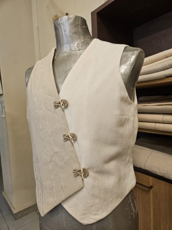Gilet in canapa due colori inserti spiga